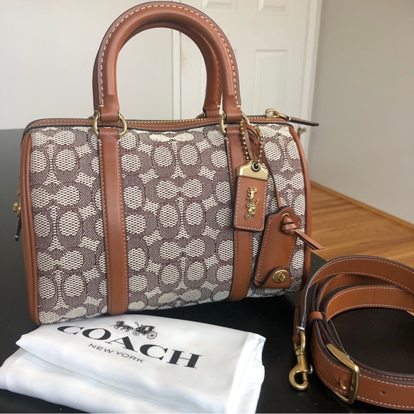 COACH Ruby Satchel 25 Signature Jacquard in Burnished Amber $700 - Picture 3 of 16